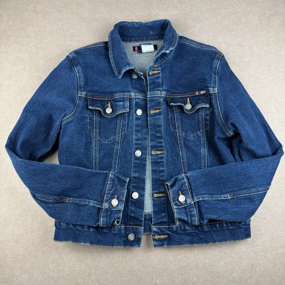 Vintage Bongo Denim Jacket Women L Blue Fitted Rinse Wash Button Front Stretch